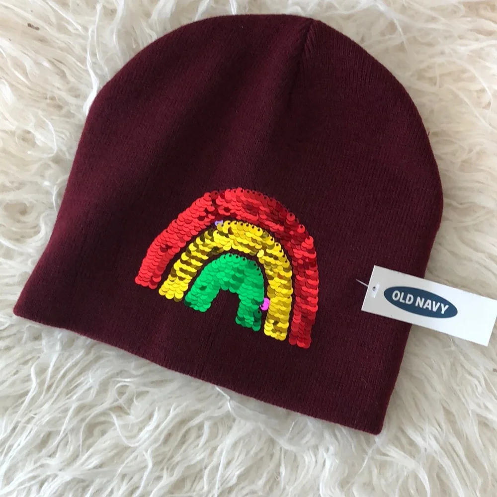 Old Navy l Burgundy Sequin Rainbow Hat